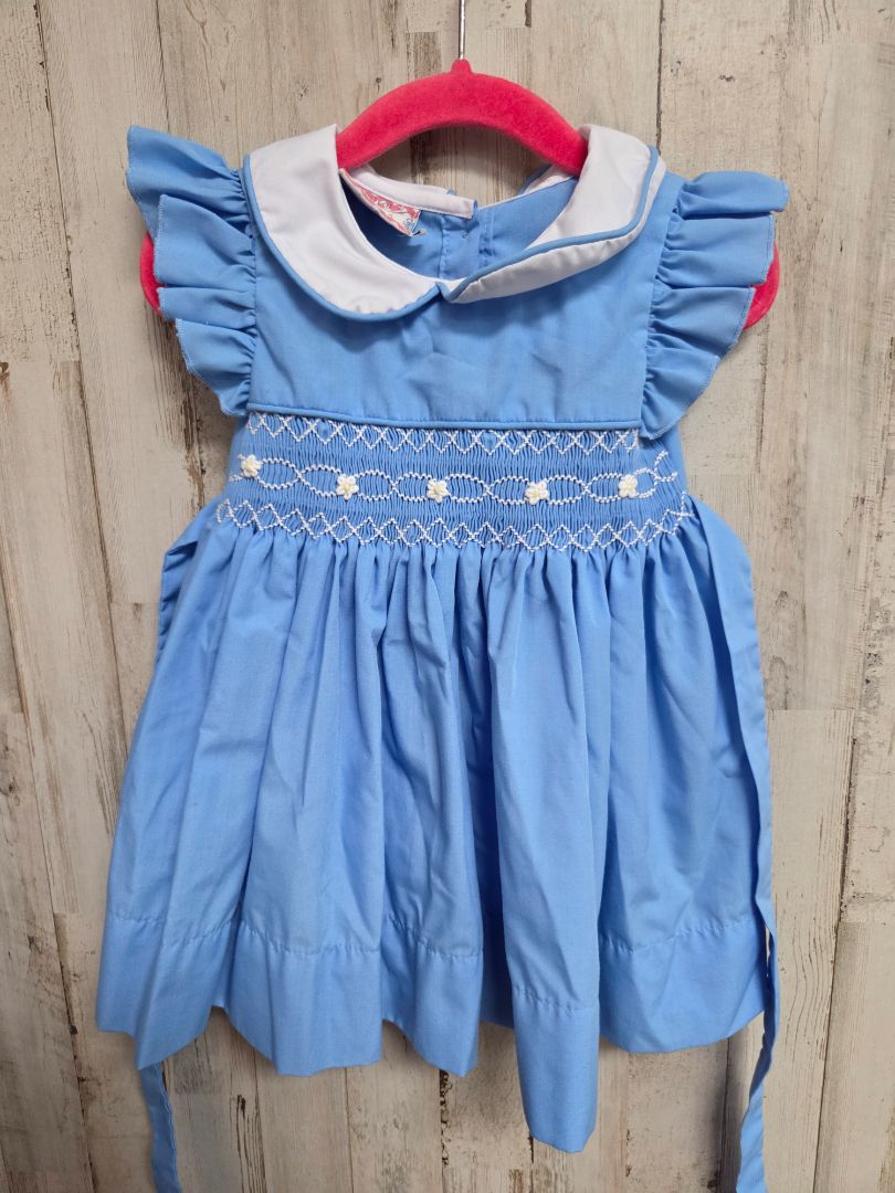 BLUE NOLA SMOCKED FLOWER DRESS, GIRL 9M