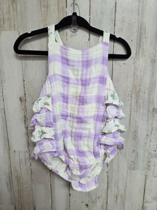 PURPLE/WHITE ANGEL DEAR MUSLIN PLAID BUBBLE, GIRL 12-18M