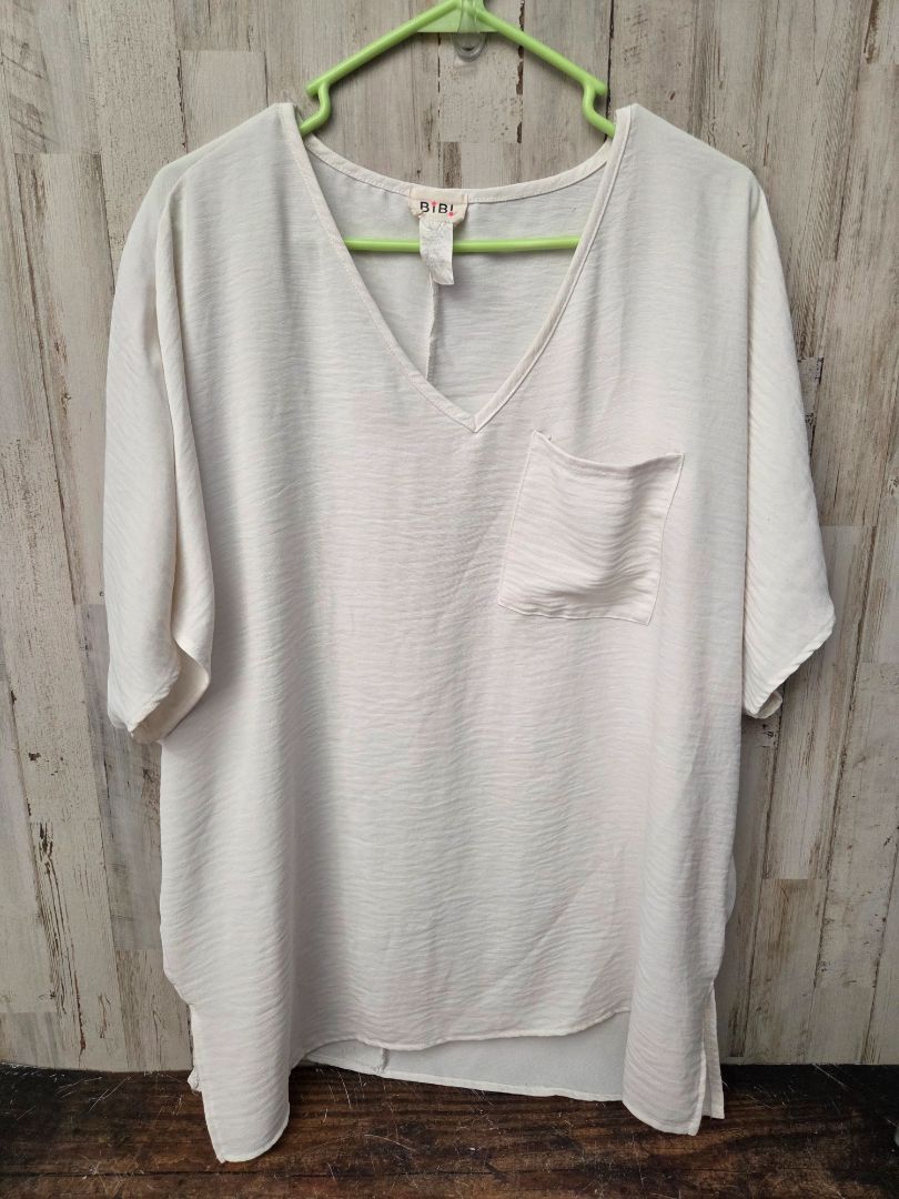 WHITE BIBI TEXTURED POCKET BLOUSE, LADIES L