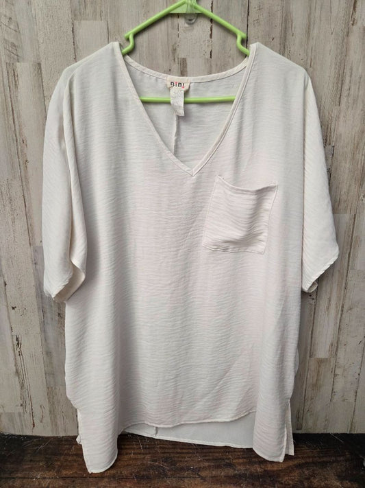 WHITE BIBI TEXTURED POCKET BLOUSE, LADIES L