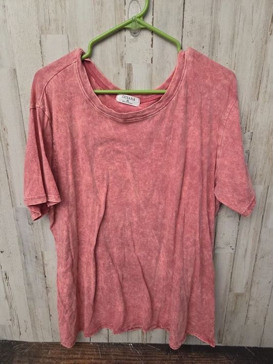 PINK ZENANA ACID WASHED TEE, LADIES XL