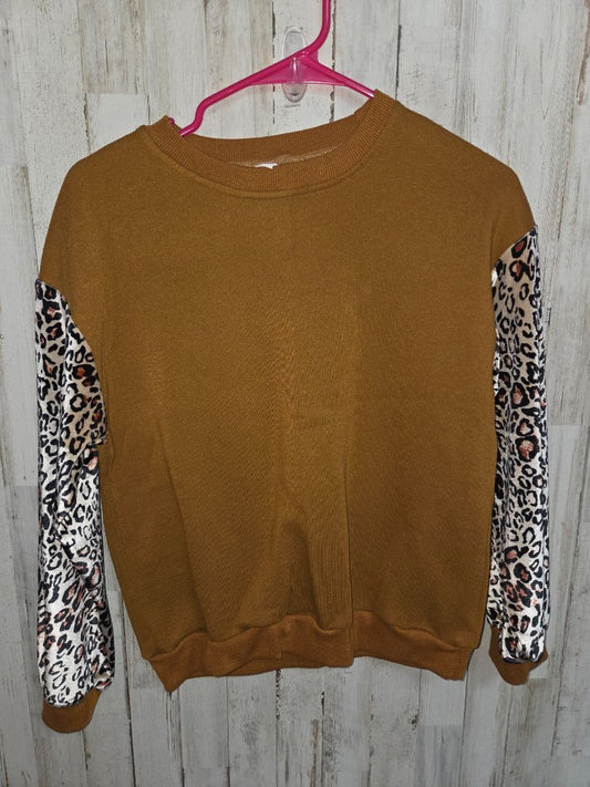 BROWN  LEOPARD SLEEVE SWEATSHIRT, GIRLS 14