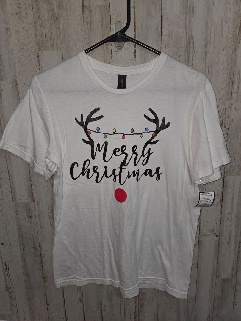 WHITE GILDAN MERRY CHRISTMAS TEE, LADIES S