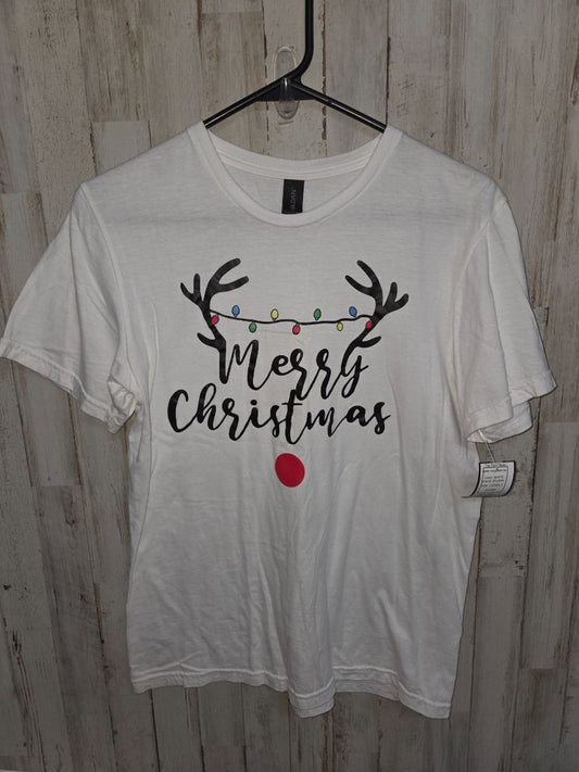 WHITE GILDAN MERRY CHRISTMAS TEE, LADIES S