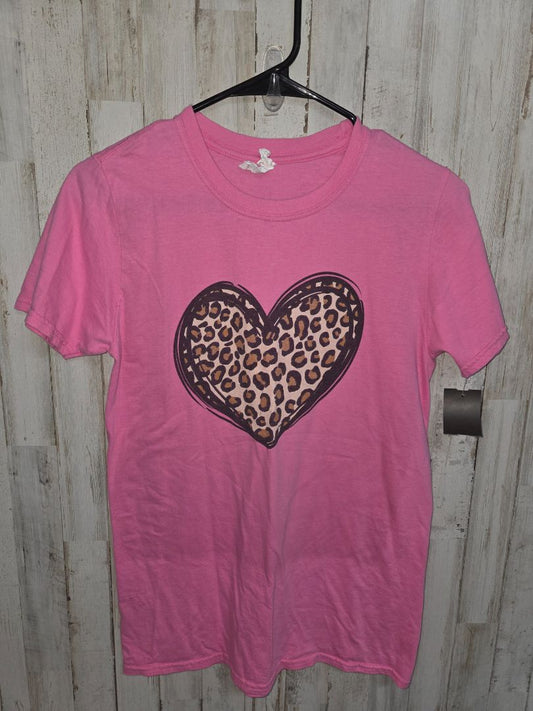 PINK GILDAN CHEETAH HEART TEE, LADIES S