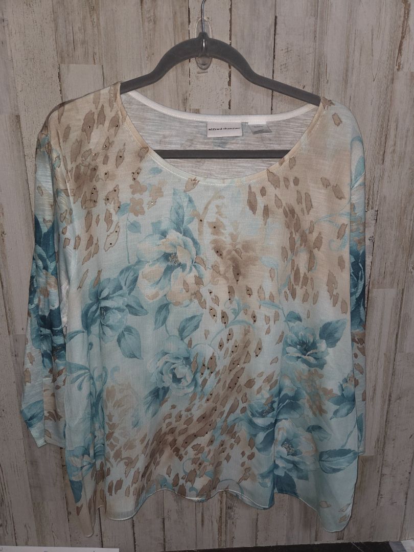 TEAL/TAN ALFRED DUNNER SHEER FLORAL TOP, LADIES XL