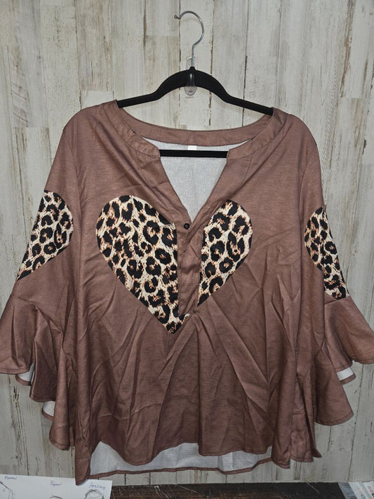 BROWN  CHEETAH HEART TOP, LADIES XL