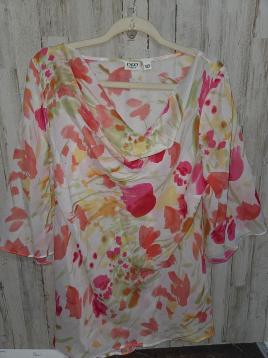 WHITE CATO SZ14/16W SHEER FLOWER TOP, LADIES XL