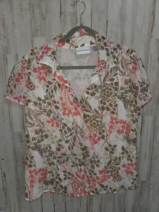BEIGE ALFRED DUNNER SZ14 BUTTERFLY FLOWER BLOUSE, LADIES XL