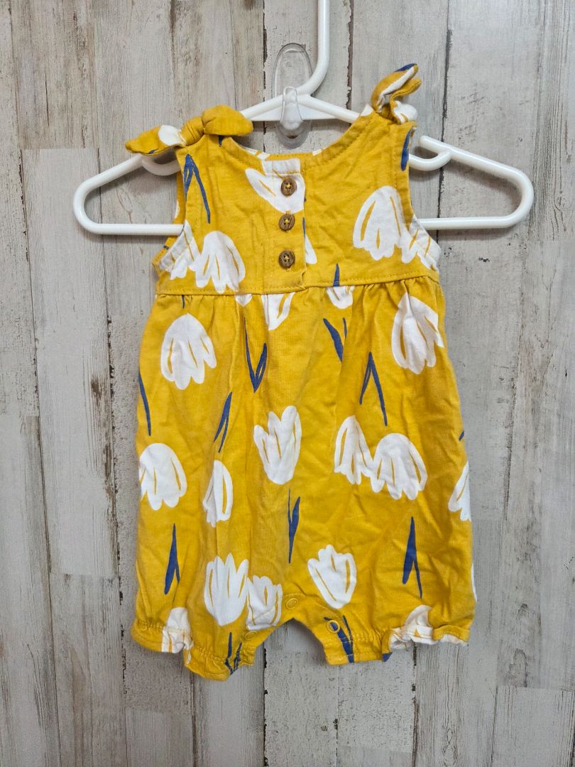 mustard carters flower romper, girl 3m