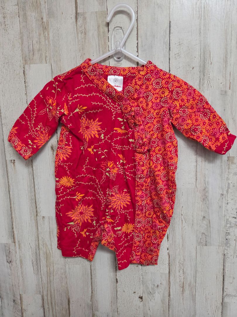 red hanna anderson floral snap romper, girl 3m