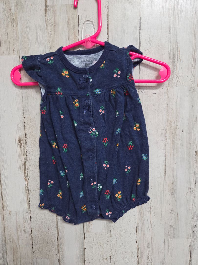 navy carters flower romper, girl 3m
