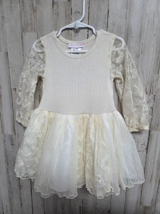 cream bonnie jean flower overlay dress, girl 2t