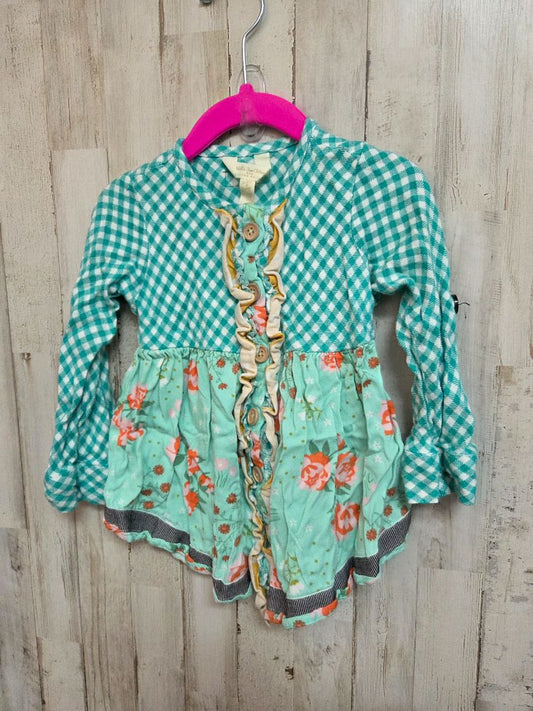 teal matilda jane floral plaid top, girl 4t