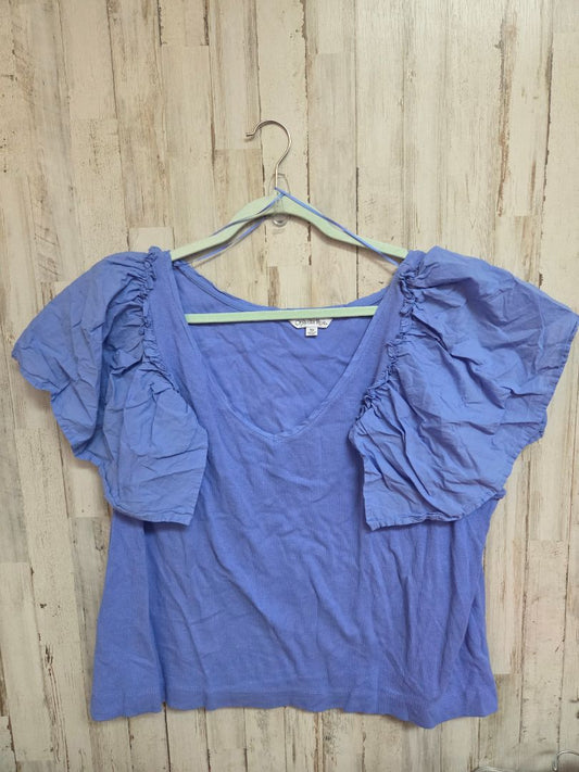 BLUE OPHELIA ROE RUFFLE SLEEVE TOP, LADIES 3X
