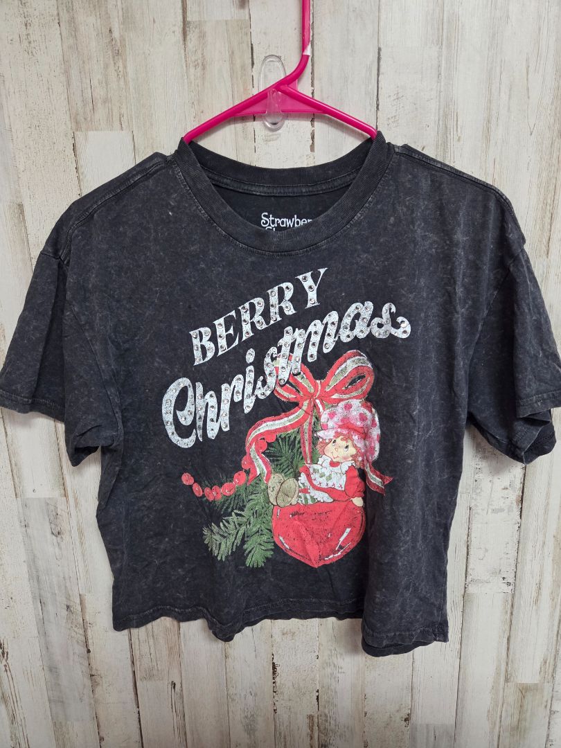 GREY STRAWBERRY SHORTCAKE BERRY XMAS CROP TEE, LADIES S