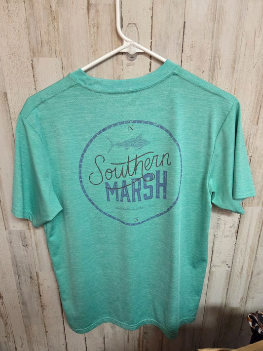 TEAL SOUTHERN MARSH LOGO DRY FIT TEE, BOY 14/16