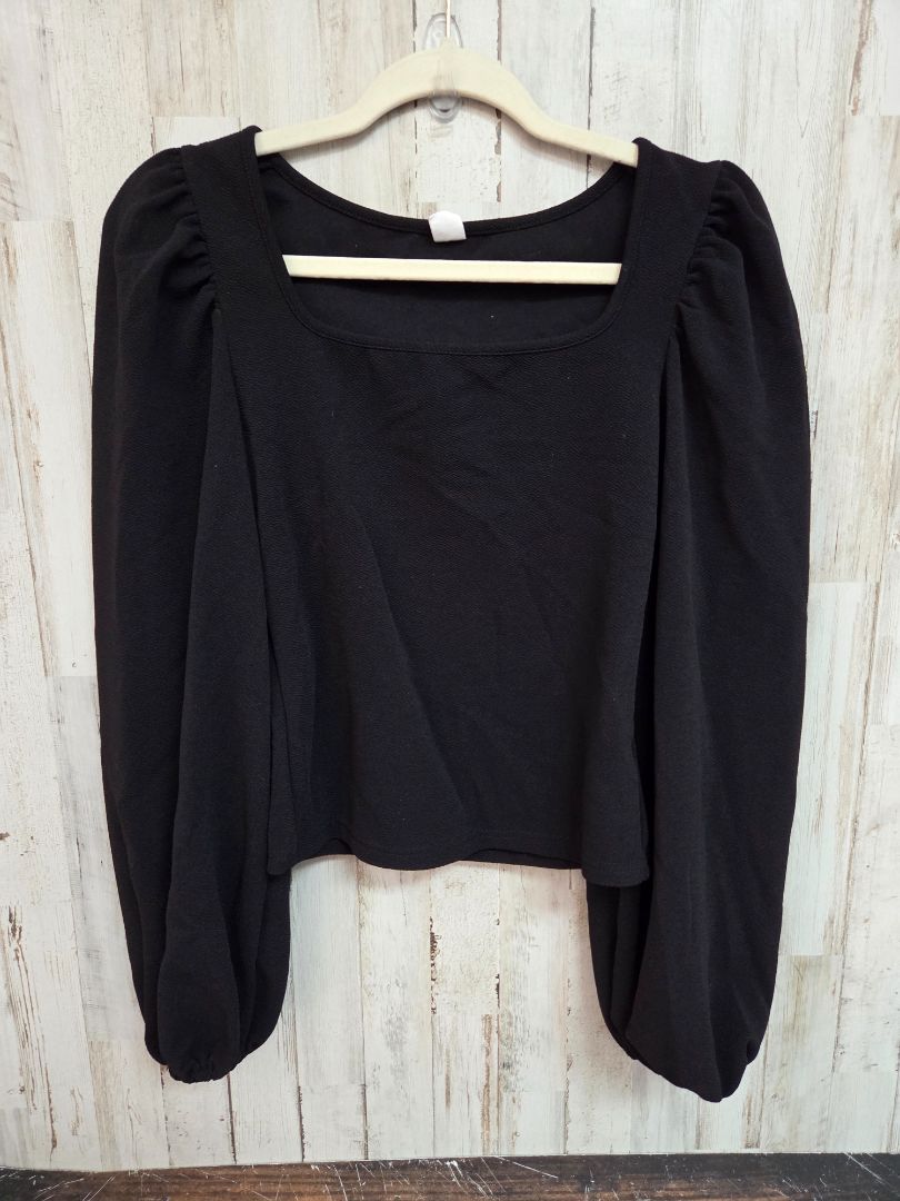 black  textured puff sleeve top, LADIES XS