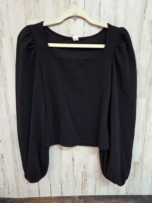 black  textured puff sleeve top, LADIES XS
