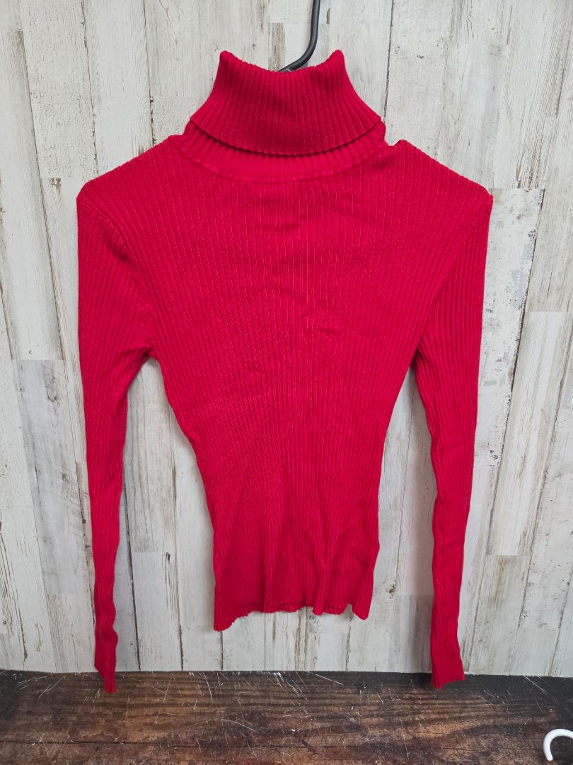 red u-knit ribbed turtle neck, LADIES M