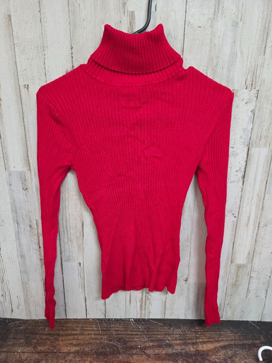 red u-knit ribbed turtle neck, LADIES M