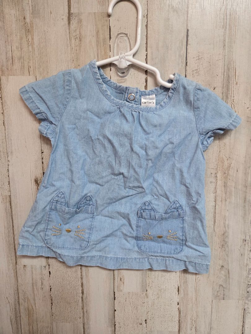 blue carters cat chambray dress, girl 9m