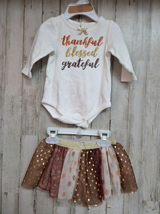 white/brown baby starters thankful outfit, girl 6-9m