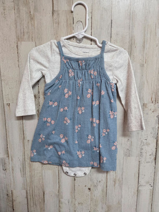 grey/blue carters layered floral dress, girl 12m