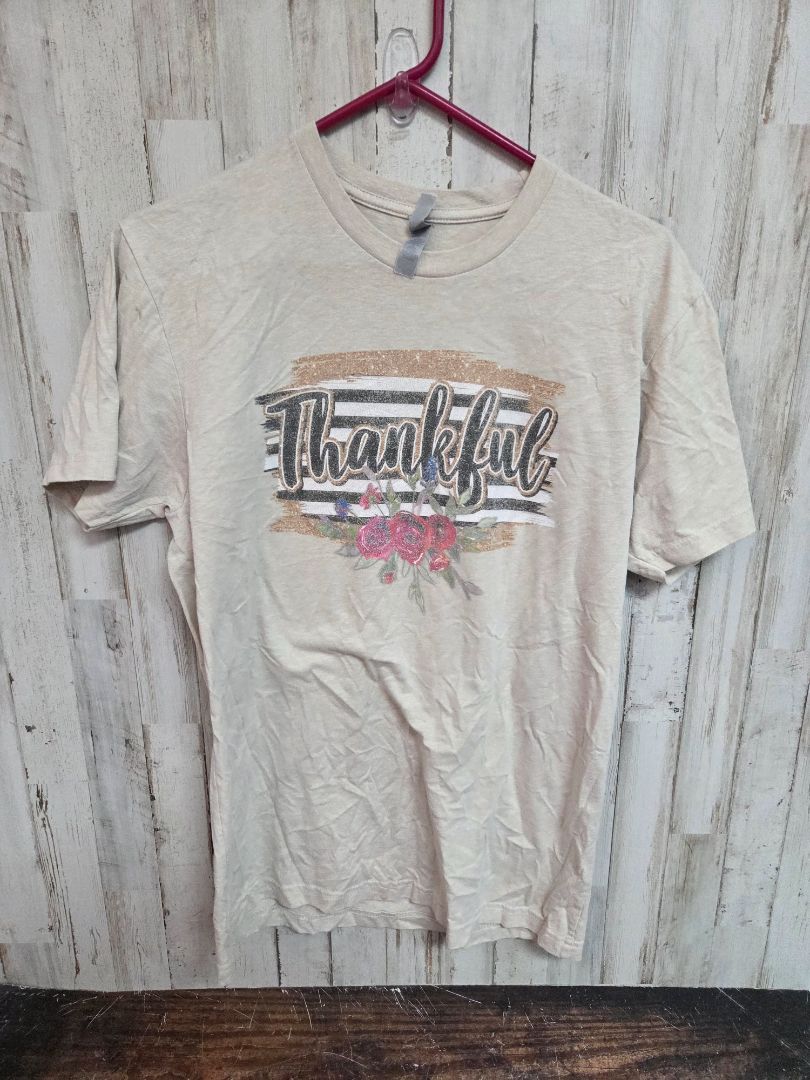 TAN NEXT LEVEL THANKFUL TEE, LADIES M