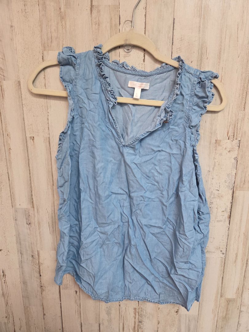 BLUE LAUREN CONRAD CHAMBRAY TOP, LADIES L