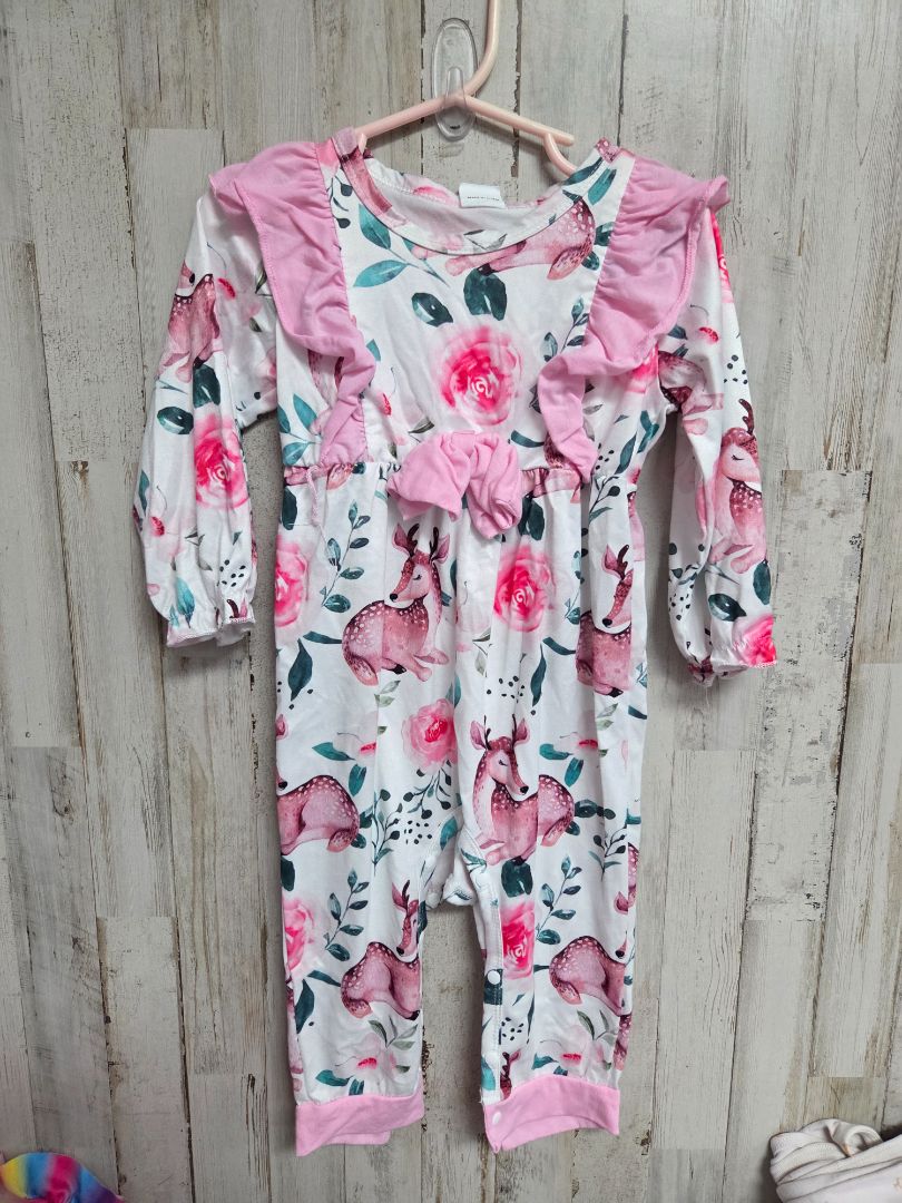 PINK/WHITE  ROSE DEER JUMPSUIT, GIRL 12-18M
