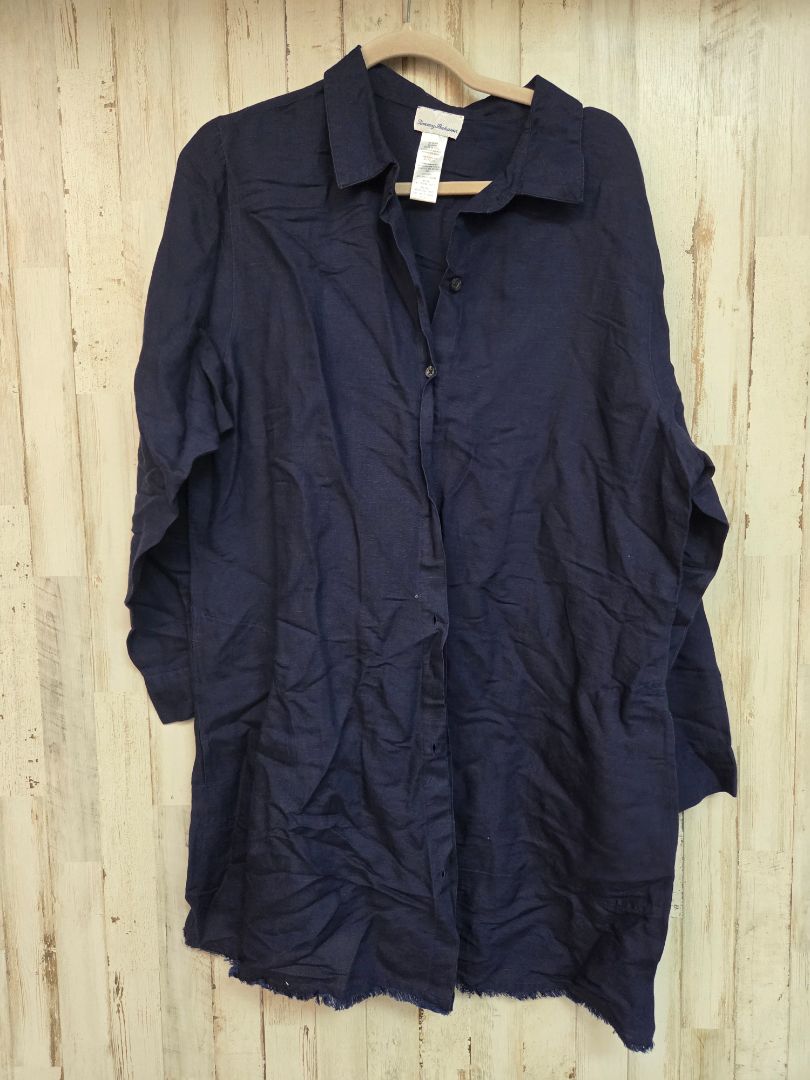 NAVY TOMMY BAHAMA LINEN BUTTON UP, LADIES XL