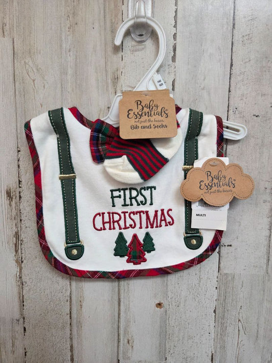 WHITE BABY ESSENTIALS 1ST XMAS BIB SET, BOY OS