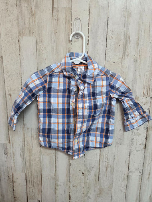 BLUE/ORANGE CARTERS PLAID BUTTON UP, BOY 12M