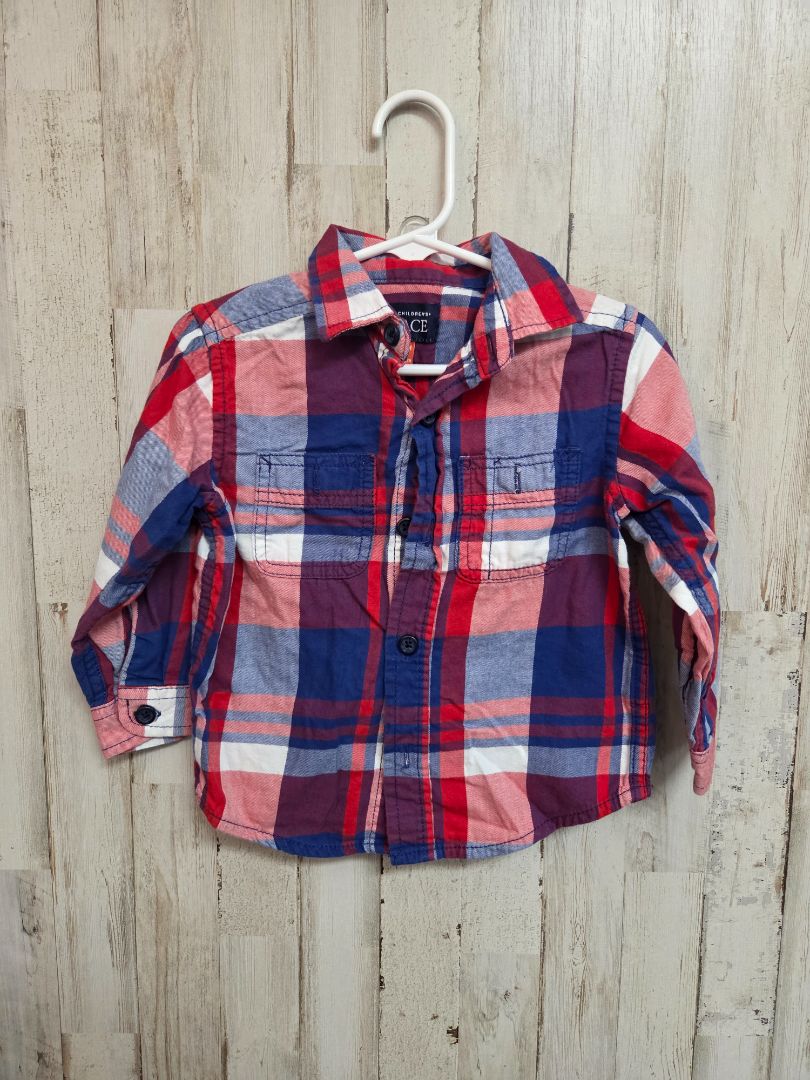 BLUE/RED CHILDRENS PLACE PLAID BUTTON UP, BOY 12-18M