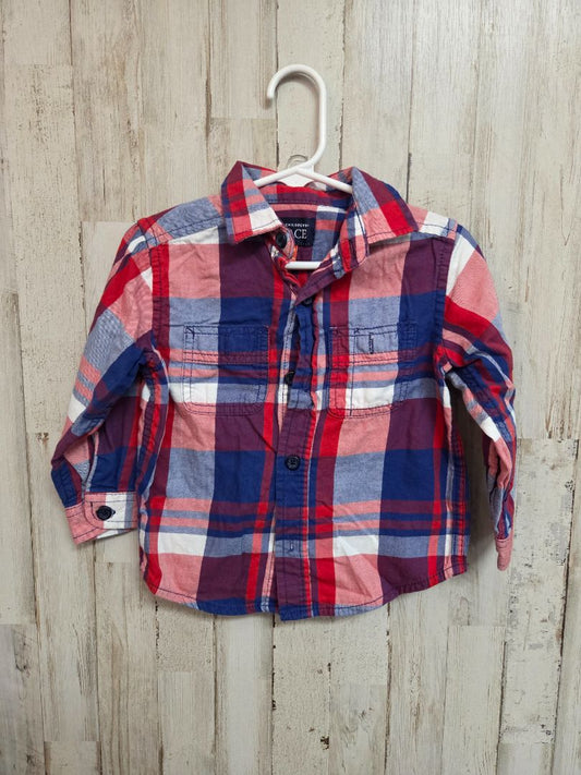 BLUE/RED CHILDRENS PLACE PLAID BUTTON UP, BOY 12-18M