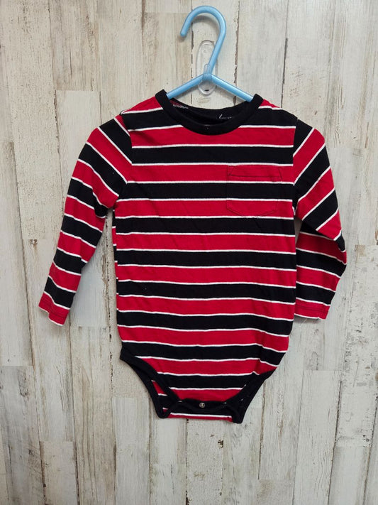 RED/ BLACK OKIE DOKIE STRIPED ONESIE, BOY 18M