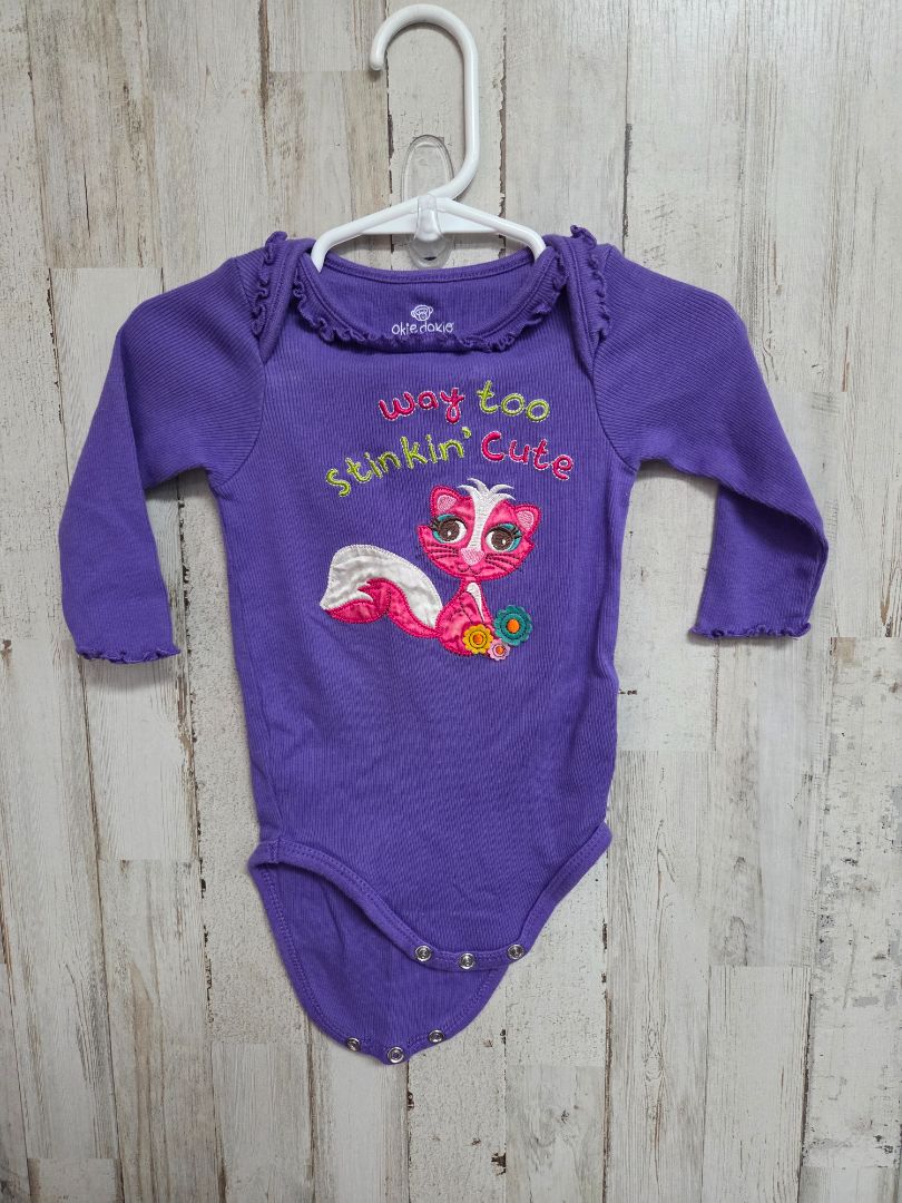 purple okie dokie stinkin cute onesie, girl 9m