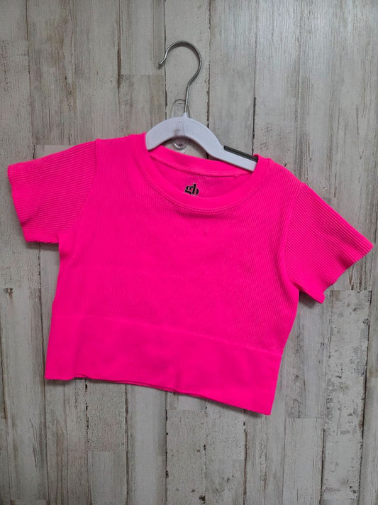 neon pink gb girls ribbed crop top, girl 14/16
