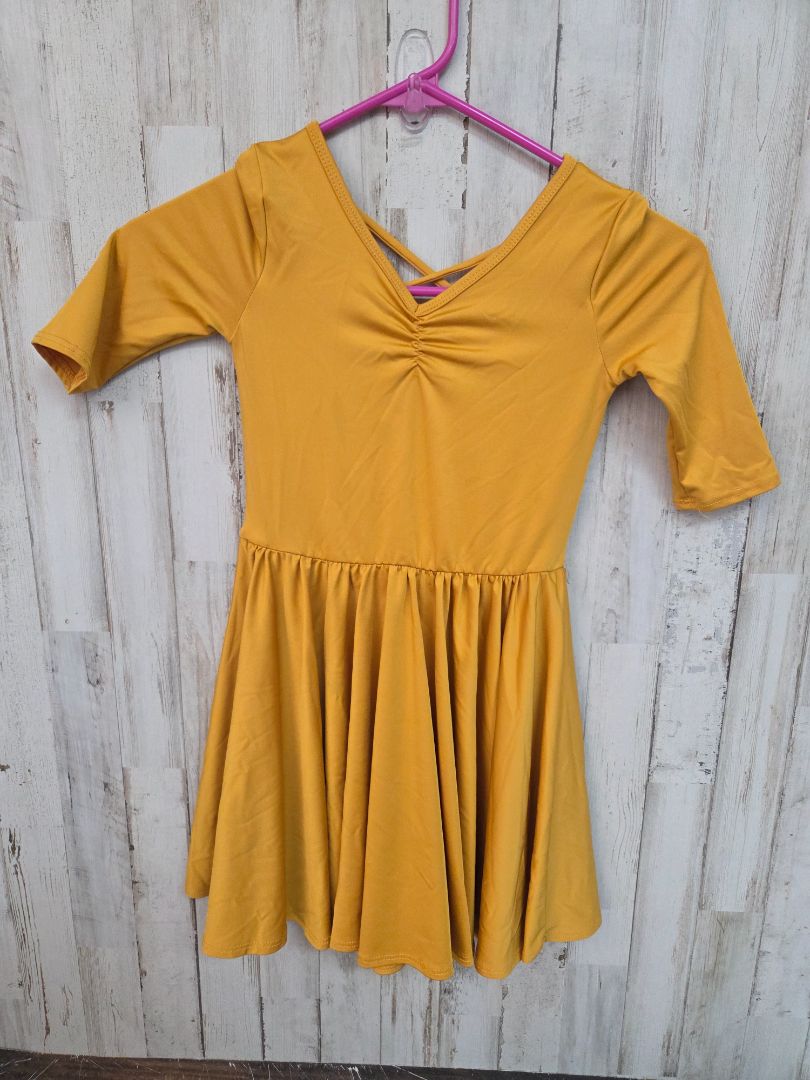 MUSTARD DOT DOT SMILE DRY FIT TWIRL DRESS, GIRL 5/6