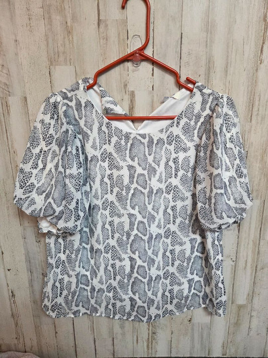WHITE/BLACK SHE + SKY SNAKE PRINT BLOUSE, LADIES M