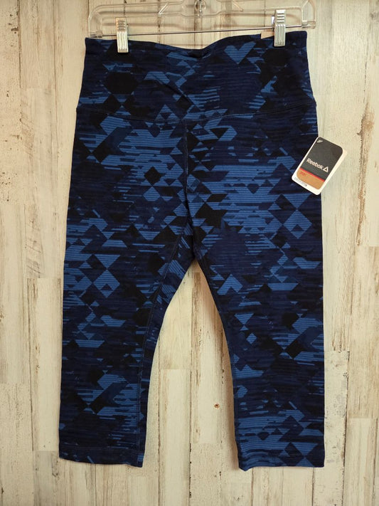 BLUE REEBOK NEW GEOMETRIC CROP  LEGGINGS, LADIES M