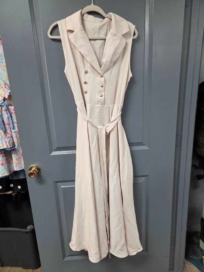 CREAM  BELTED MAXI DRESS, LADIES L