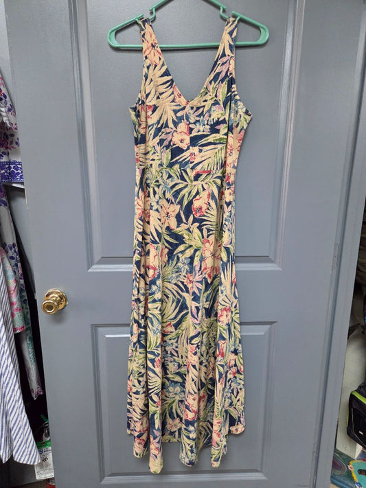 NAVY/BEIGE CHAPS SOFT FLORAL TANK DRESS, LADIES M