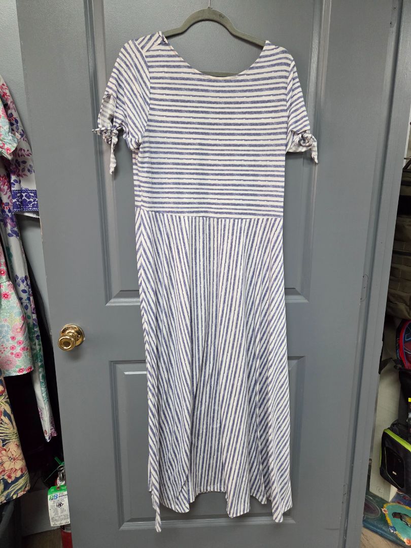 WHITE/NAVY EMMA & MICHELLE STRIPE MAXI DRESS, LADIES L