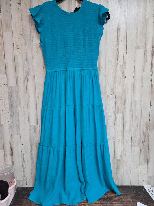TEAL BY THE RIVER SMOCK TIER MIDI DRESS, LADIES M
