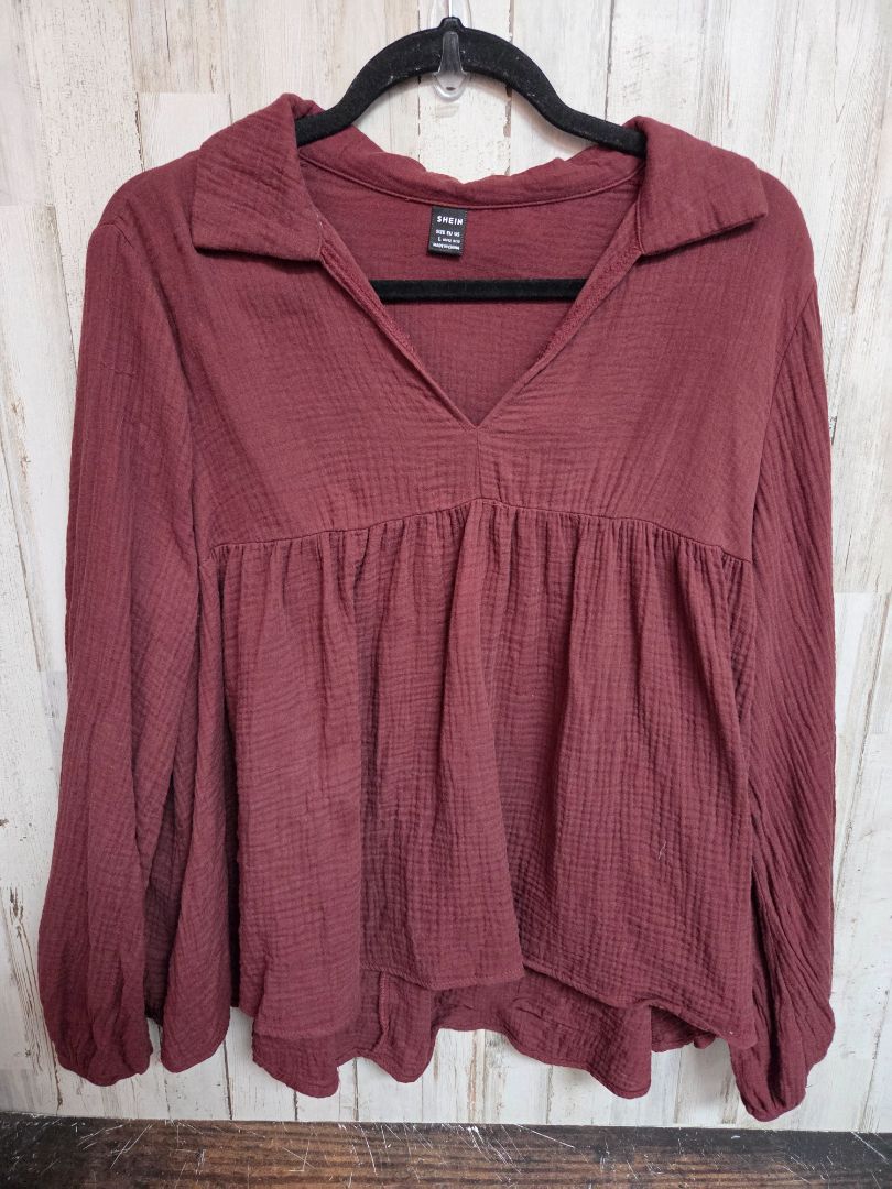 MAROON SHEIN MUSLIN BABYDOLL TOP, LADIES L