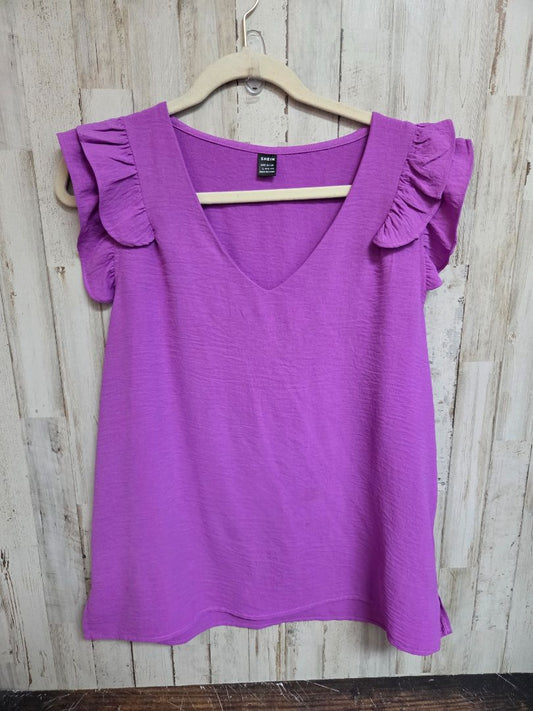 PURPLE SHEIN RUFFLE SLEEVE TOP, LADIES L