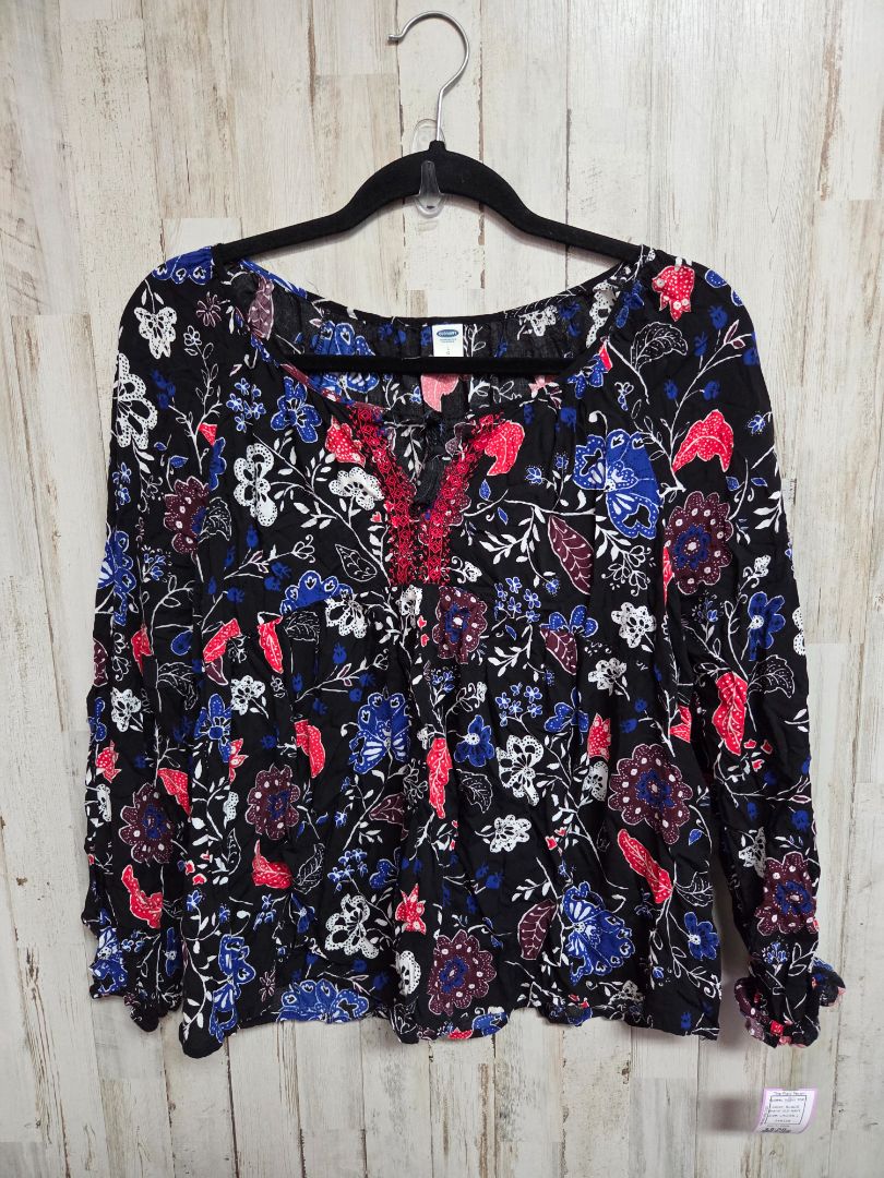 BLACK OLD NAVY FLORAL TASSEL TOP, LADIES L
