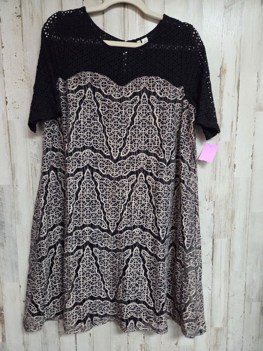 BLACK/BEIGE CATO PRINTED LACE DRESS, LADIES L